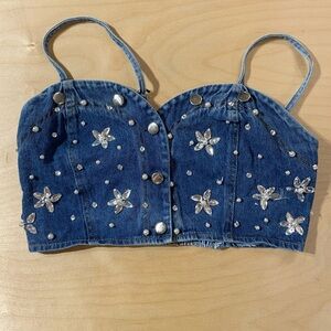 Truth Blue Denim Top with Bead Stitching XL (OM)